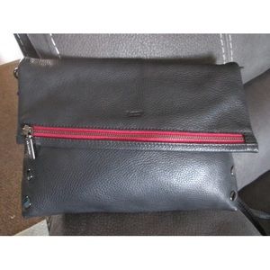 HAMMITT VIP MEDIUM Leather Black / Gunmetal Red Zip Crossbody Purse